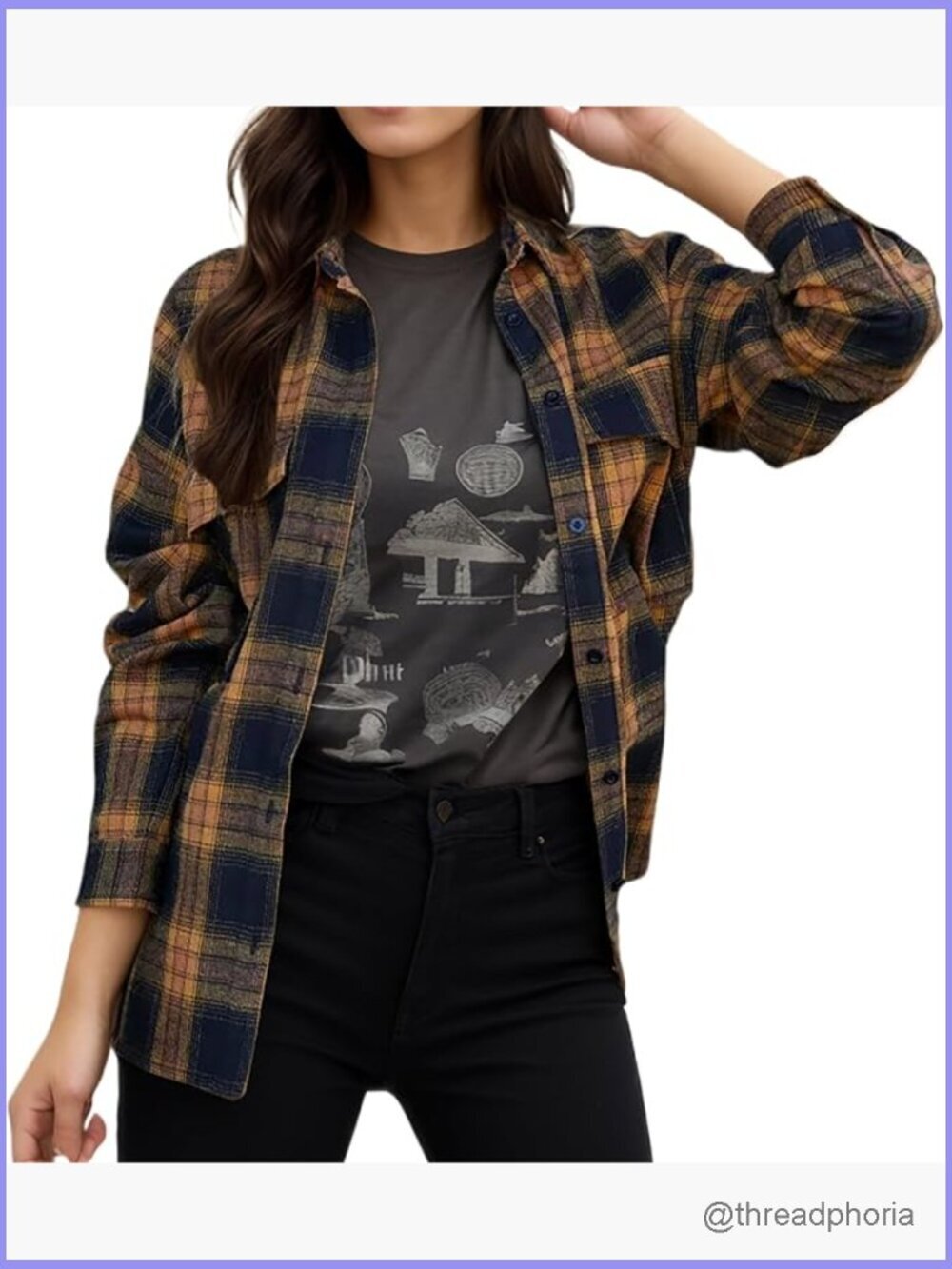 Women's Long Sleeve Button Down Plaid Flannel Shirt Casual Tunic